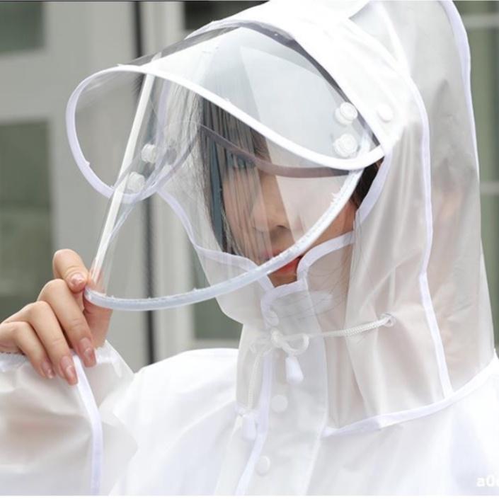 Áo Mưa Trong Suốt Dáng Dài Vành Rộng Có Khóa Kéo