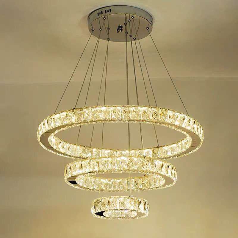 Bộ đèn thả led pha lê 3 vòng 300x500x700 ánh sáng 3 chế độ màu có điều khiển trang trí phòng khách tiền sảnh