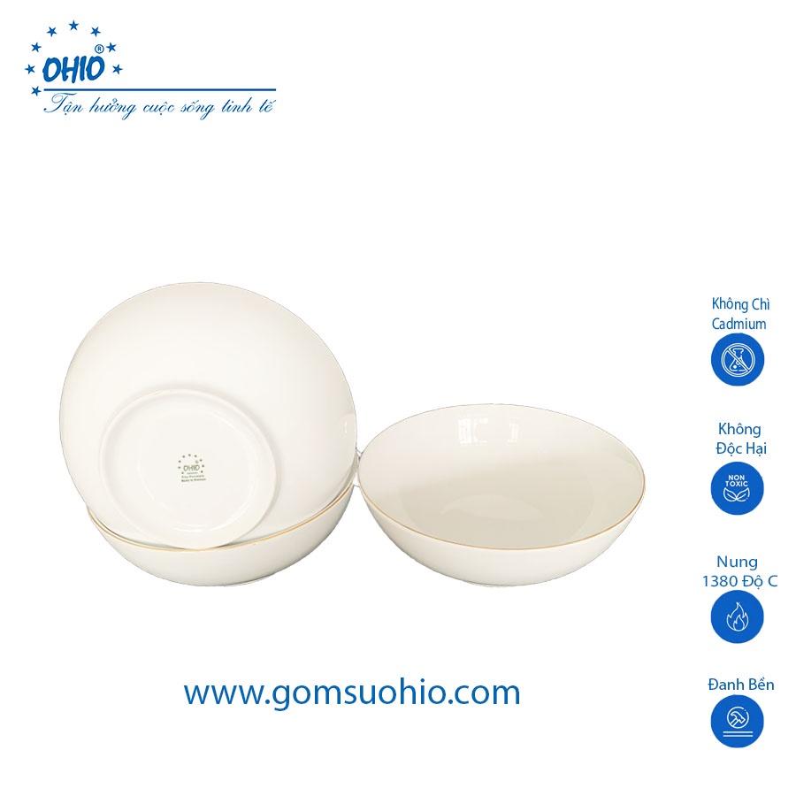 Tô Khum 23cm Sứ Trắng Viền Kim OHIO
