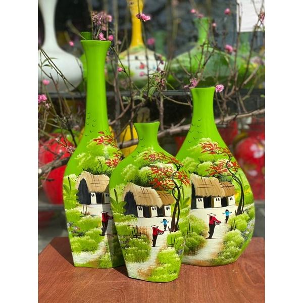 Set 3 bình Decorcm, gốm sơn mài Bát Tràng.