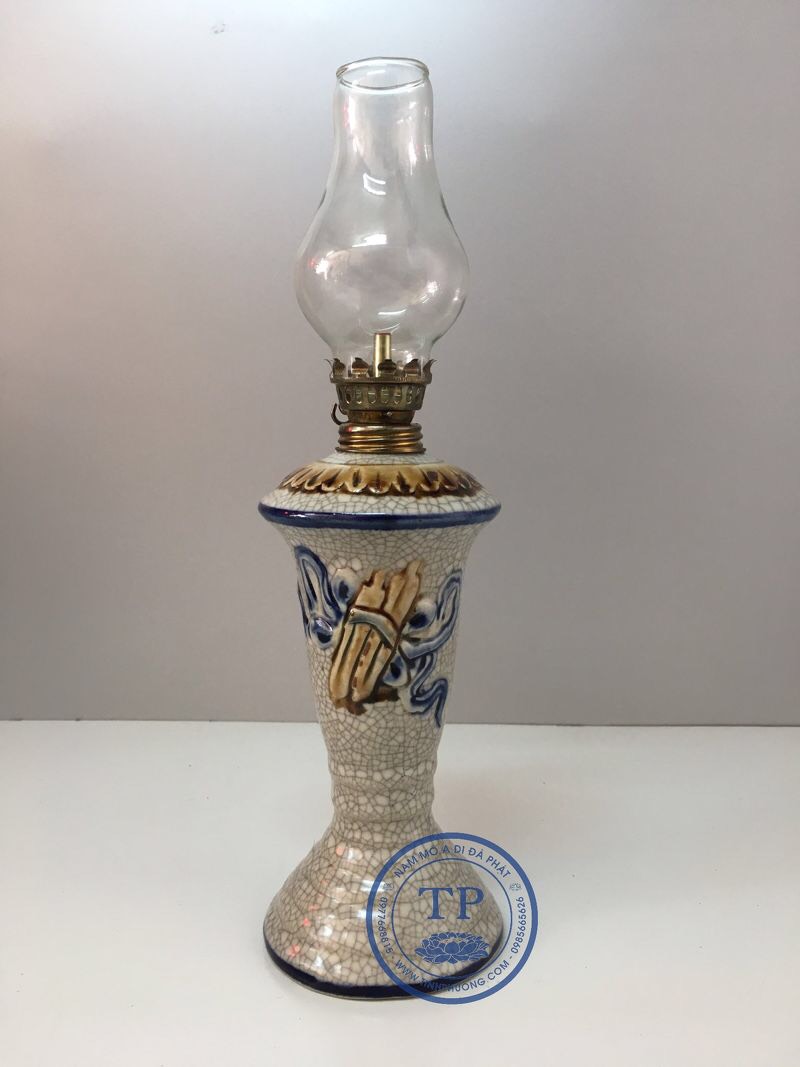 Đèn thờ đốt dầu gốm TỊNH PHƯƠNG cao cấp Đk: 9cm Cao: 29,5cm KH12141