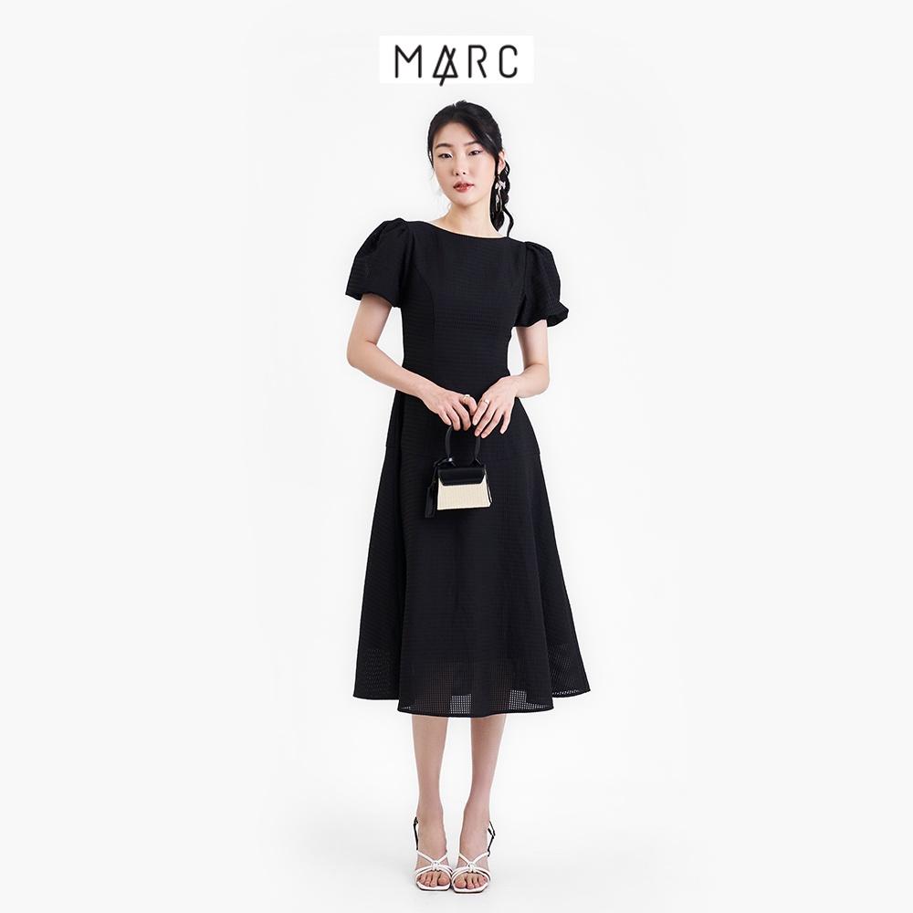 Đầm nữ MARC FASHION midi form A cổ thuyền tay phồng nhún thun TRNH093122