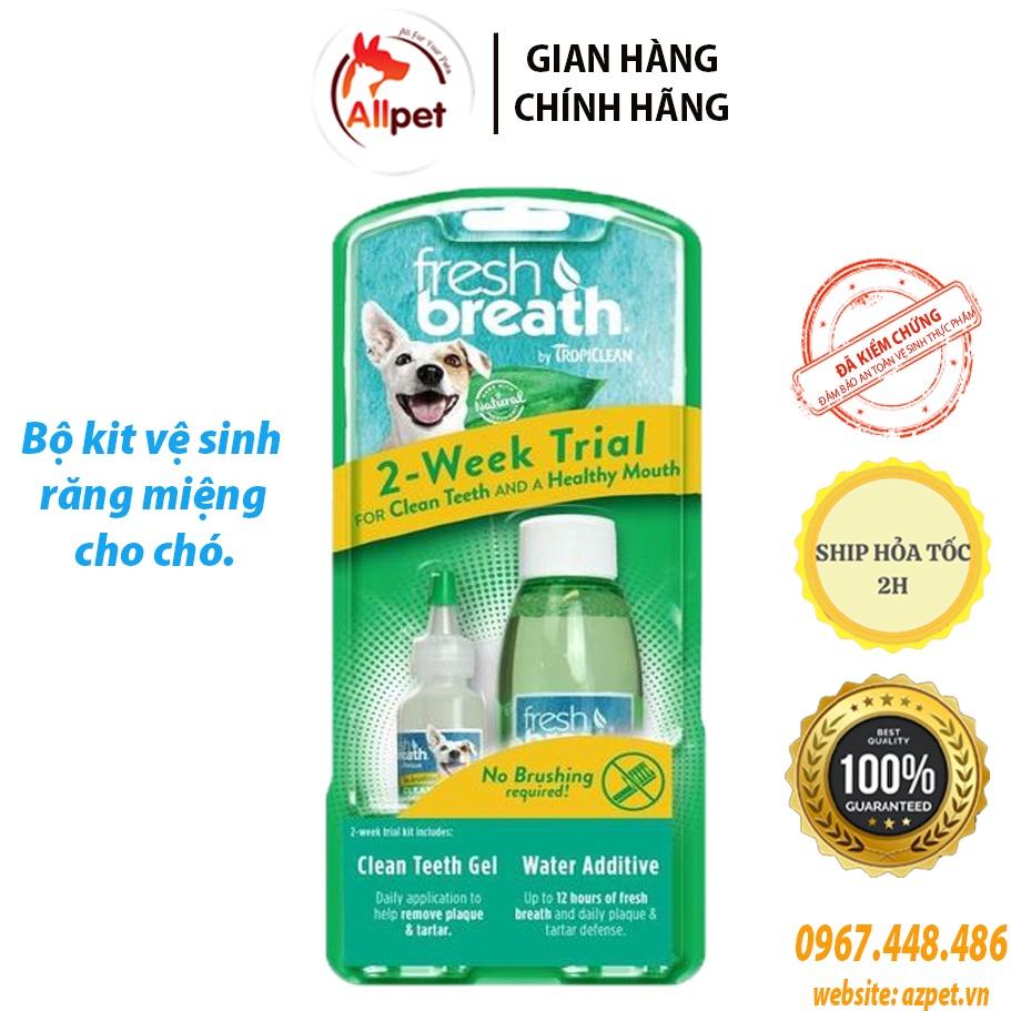 Combo vệ sinh răng miệng cho chó TROPICLEAN, KIT VỆ SINH RĂNG MIỆNG CHO CHÓ Tropiclean Fresh breath 2-week trial.