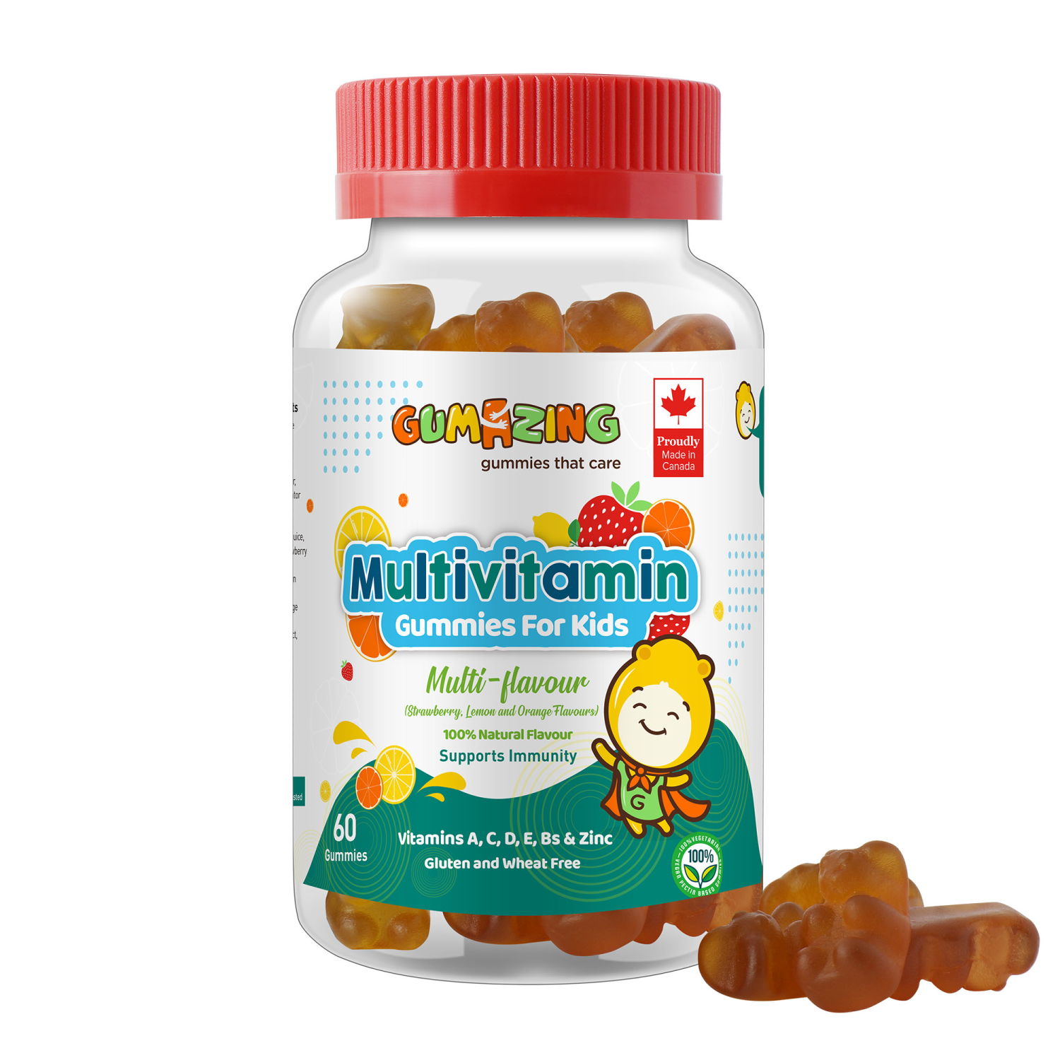 Kẹo dẻo dinh dưỡng Gumazing Gummy Multivitamin hương trái cây cho bé, cung cấp Vitamin A, C, D, E, B & Kẽm, giúp củng cố hệ thống miễn dịch dành cho bé - 60 viên/hủ