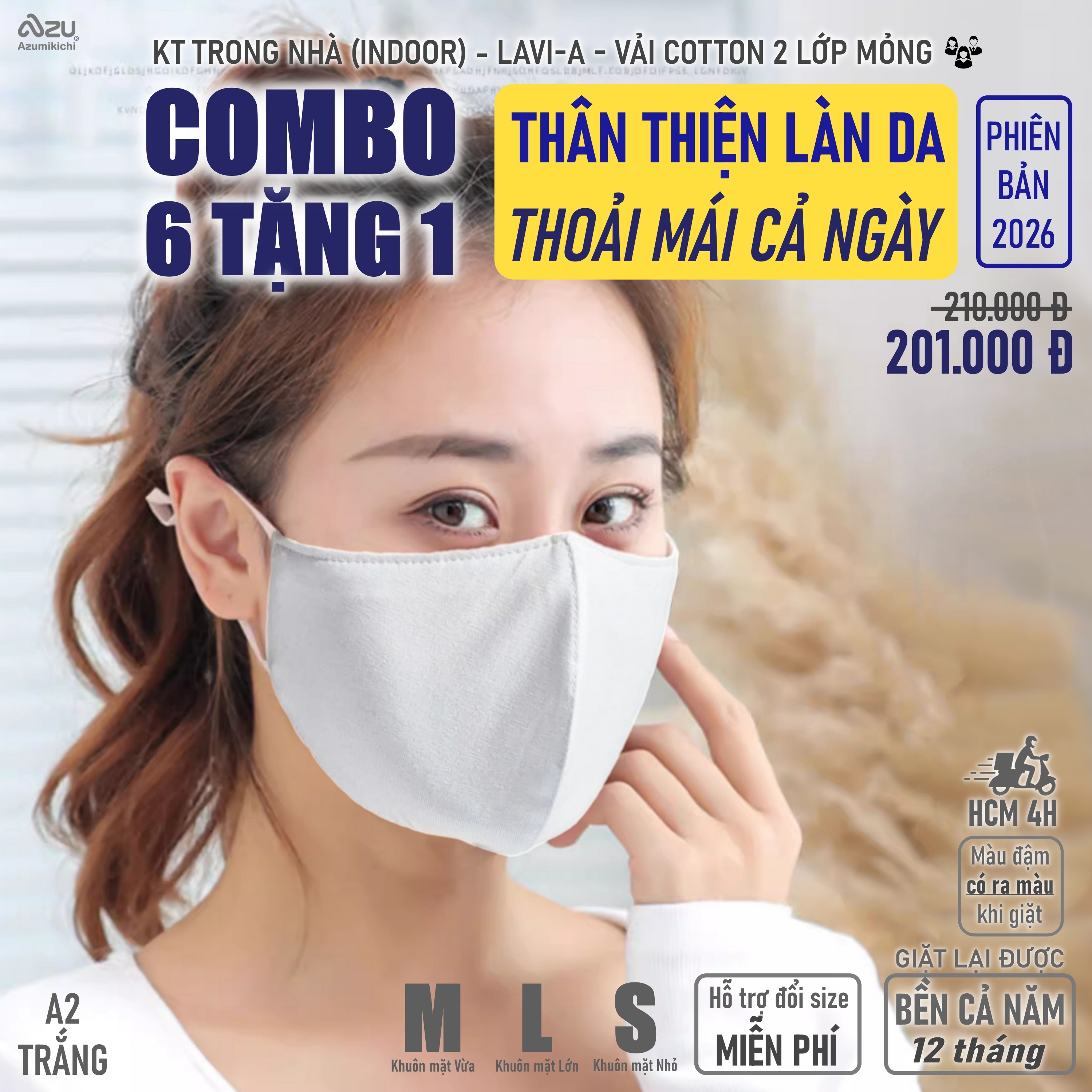 Khẩu trang làm việc LAVI màu trắng, khau trang văn phòng làm bằng vải thun 100% cotton cao cấp, khẩu trang 3d thương hiệu Azumikichi