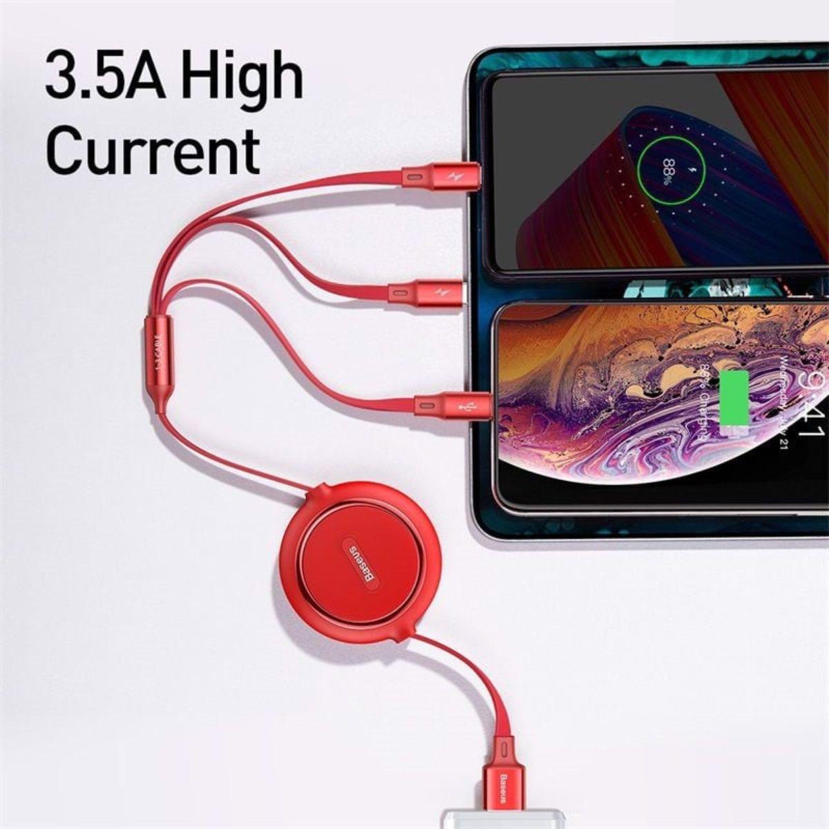 Cáp sạc dây rút 3 đầu Baseus Golden Loop 3 in 1 Elastic Cable CAMLT- hàng chính hãng