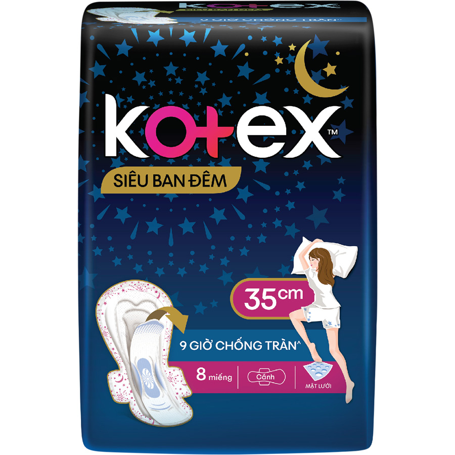 Combo 4 Băng Vệ Sinh Kotex Siêu Ban Đêm 35cm, gói miếng