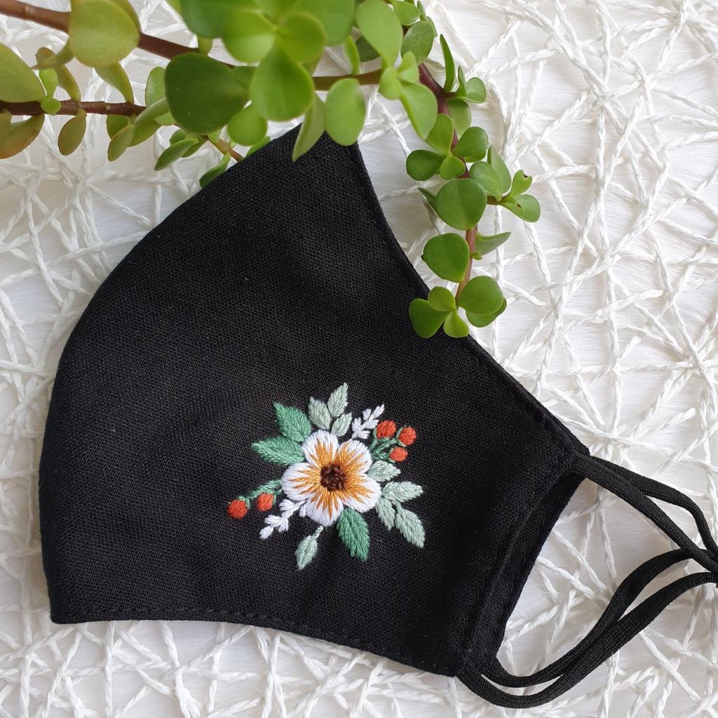 BST Khẩu trang linen thêu tay các loài hoa may mắn JL296 JL298 JL302 JL303