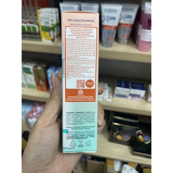 [Tặng son dưỡng môi] Tinh chất dưỡng da Eveline Serum Shot ngừa mụn, se khít lỗ chân lông Niacinamide 30ML