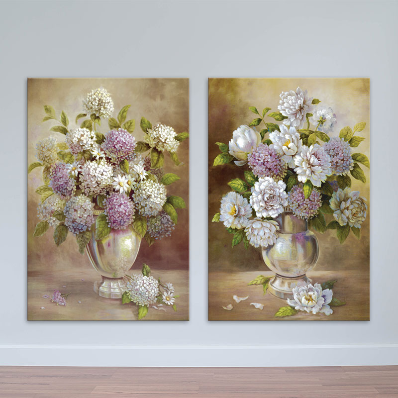 Bộ 2 tranh lọ hoa Cẩm Tú Mẫu Đơn | Tranh phòng khách W1687