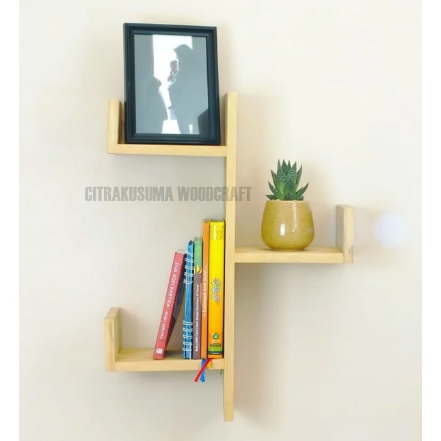 Kệ gỗ thông trang trí treo tường hình cây gỗ thông tự nhiên kích thước 60x40x15 cm để đồ lưu niệm cây cảnh giá sách