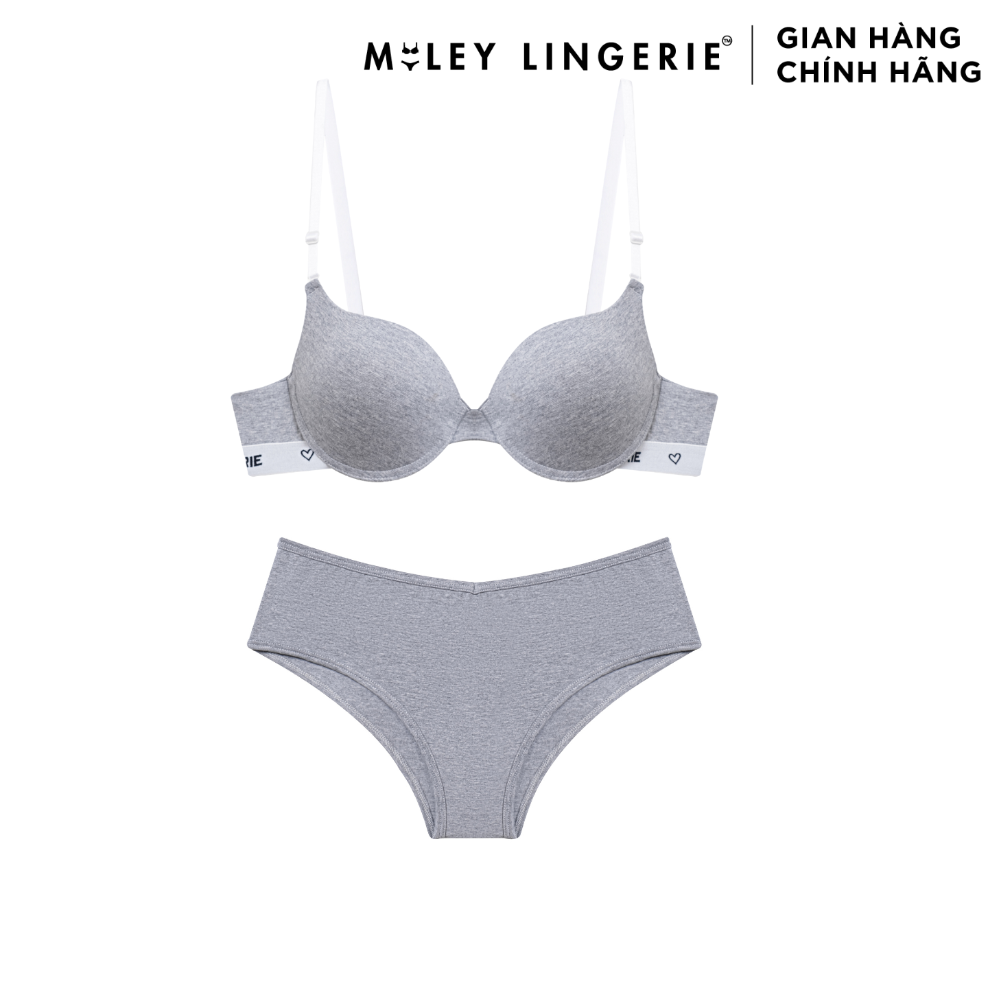 Bộ Đồ Lót Áo Cotton Có Gọng Đệm Vừa Nâng Ngực Lưng Logo Và Quần Lưng Xéo Đồng Bộ Miley Lingerie