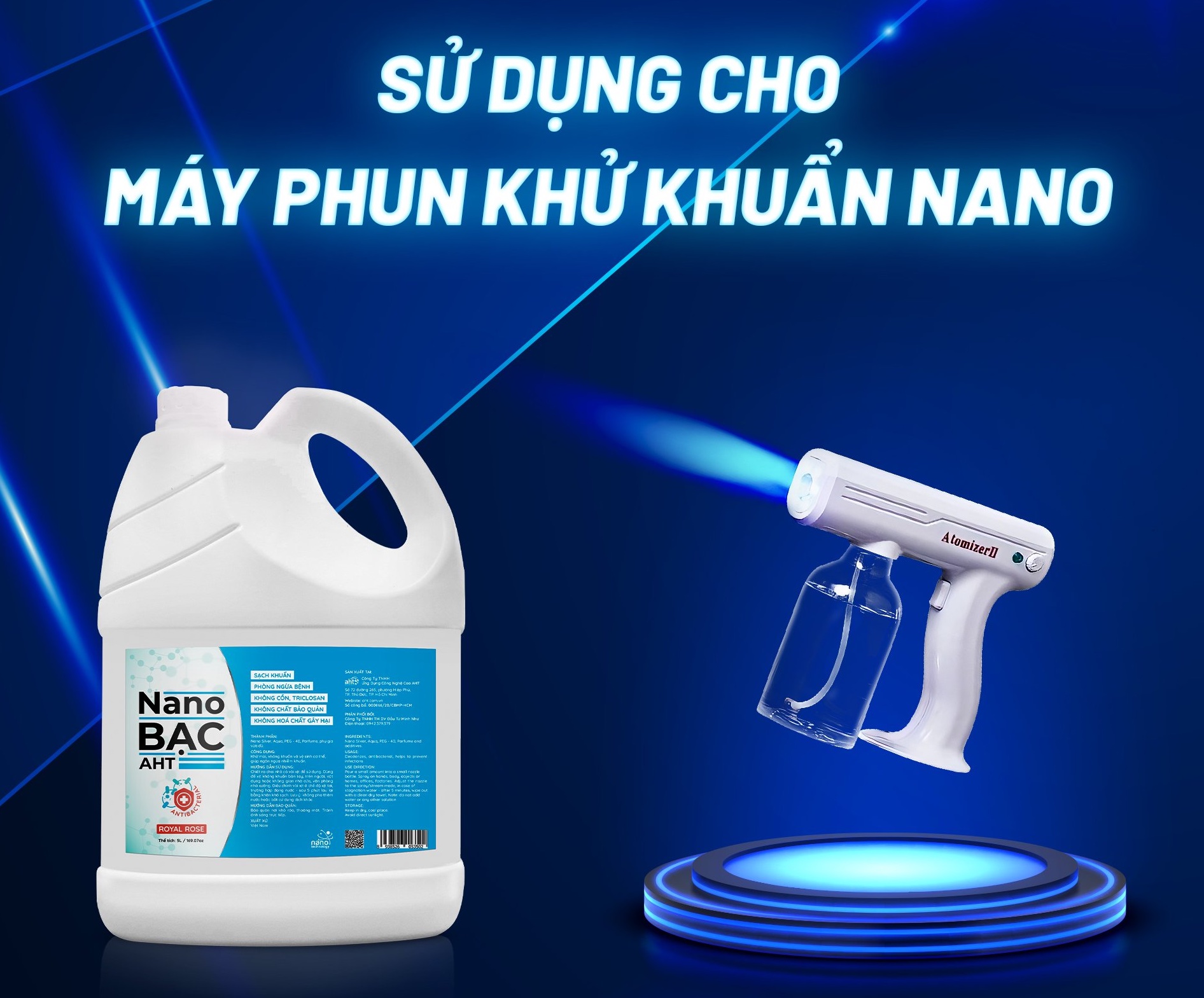 Can Nano bạc AHT diệt khuẩn 5 lít hương hoa hồng Pháp, trà trắng, tinh dầu lavender - dùng rửa tay diệt khuẩn, xịt vật dụng nhà cửa - hàng chính hãng