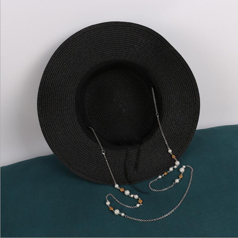 Phụ Nữ Mùa Hè Thời Trang Pháp Retro Dây Đính Ngọc Trai Đầu Dẹt Mũ Rơm Rộng Vành Thanh Lịch Hat Nữ Của Du Lịch Bãi Biển nón Lưỡi Trai Gorras