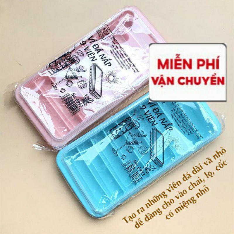 Vỉ khay đá 9 viên dài có nắp Việt Nhật chất liệu nhựa PP cao cấp