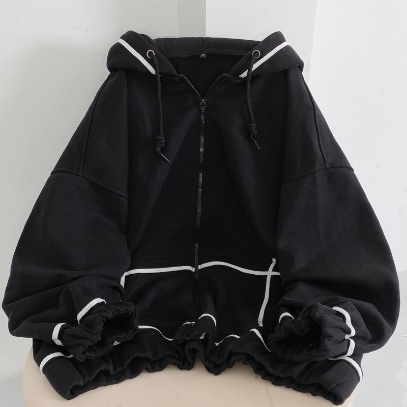 Áo khoác hoodie nỉ viền dây kéo màu ĐEN/NAVY/ HỒNG ️ Nam nữ unisex -/- Áo khoác form rộng Jaystoree