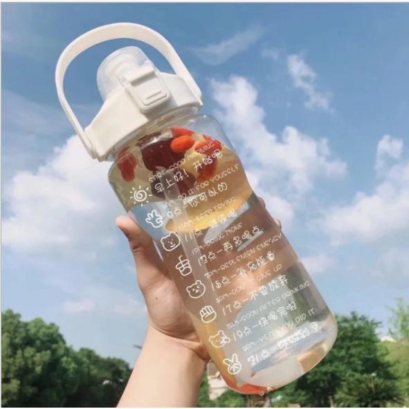 Bình Nước 1500ml Cao Cấp, Chia Vạch Khung Giờ,Bình Nước Thể Thao Có Ống Hút & Sticker Tặng Kèm ,Bình Nước TMBOOKS