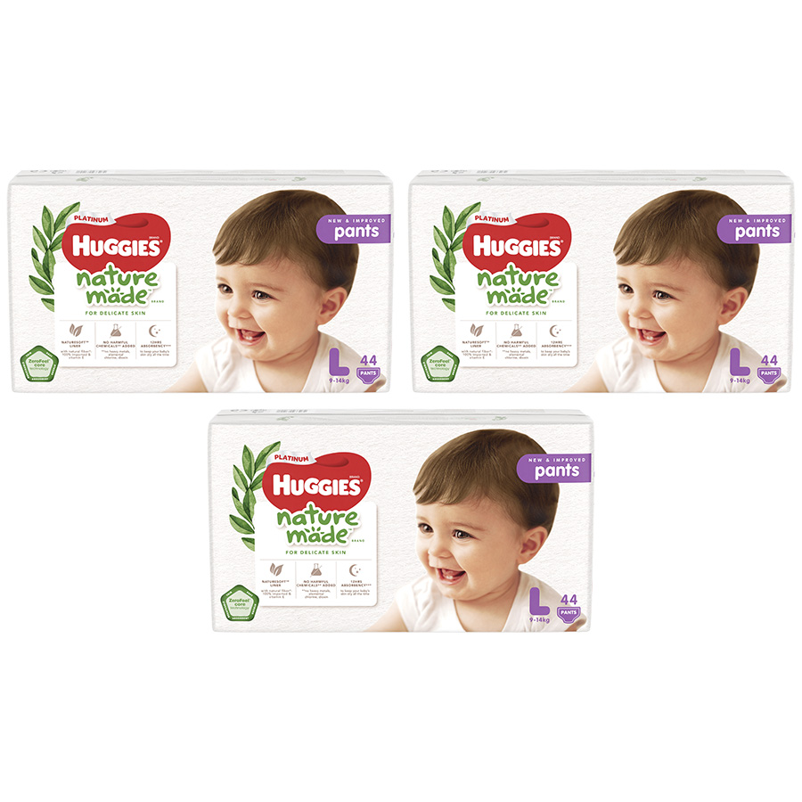 Combo 3 Tã Quần Siêu Cao Cấp Huggies Platinum Nature Made L44 (44 Miếng)