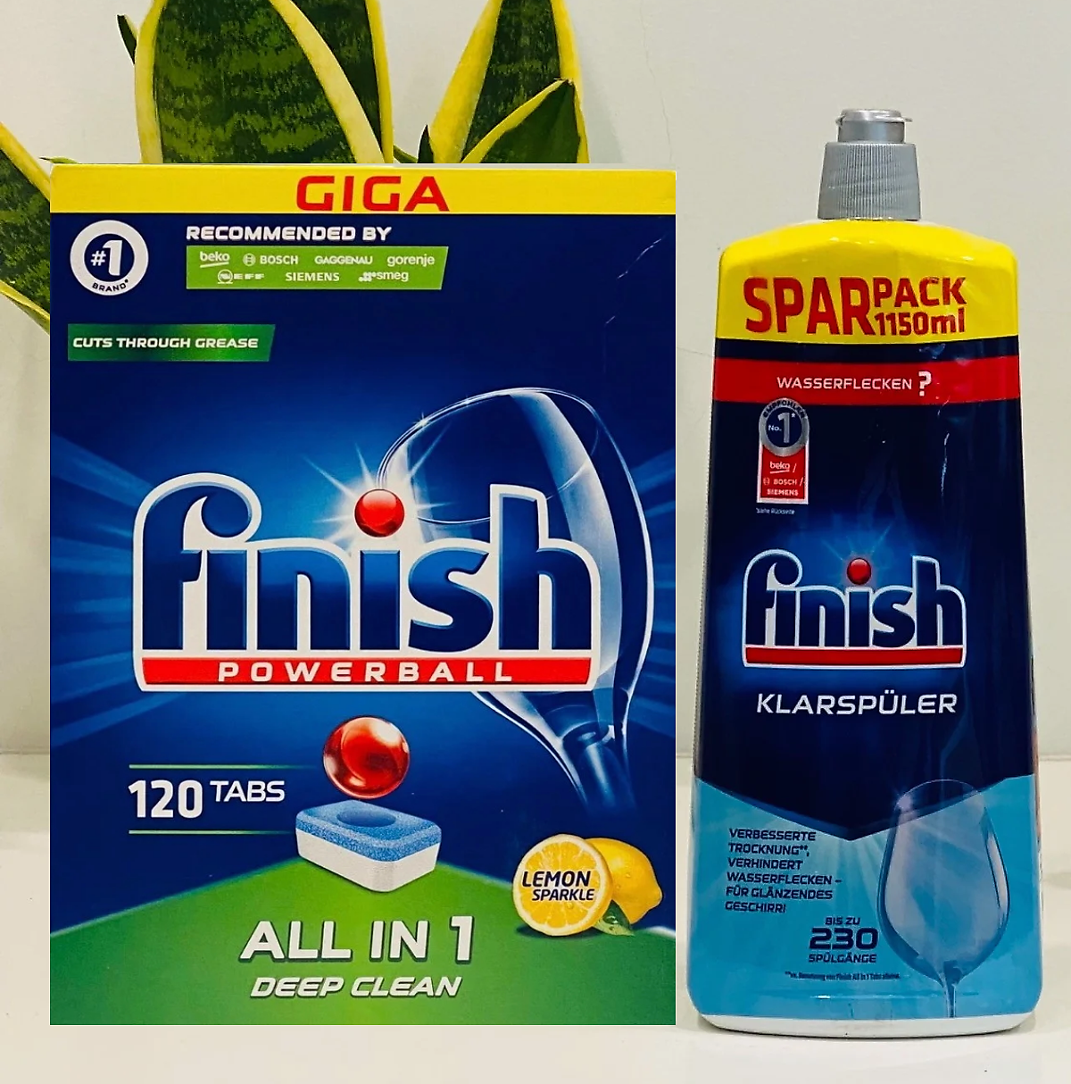 Viên rửa bát Finish 120 viên+1150ml Nước bóng Finish dùng cho Máy rửa bát