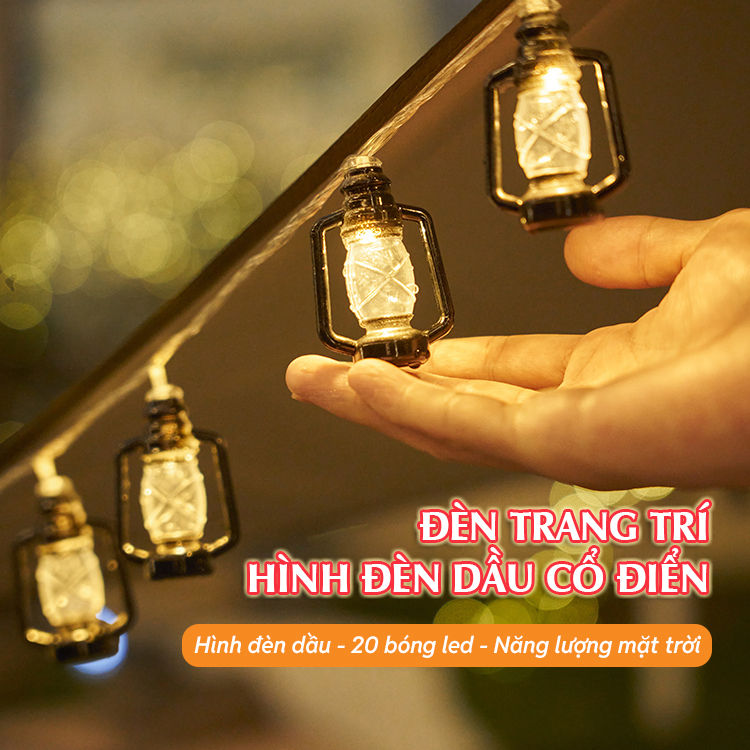Đèn Trang Trí Năng Lượng Mặt Trời Hình Đèn Dầu, 20 Bóng LED, Nhiều Chế Độ, Chiều Dài 5m - DA3066