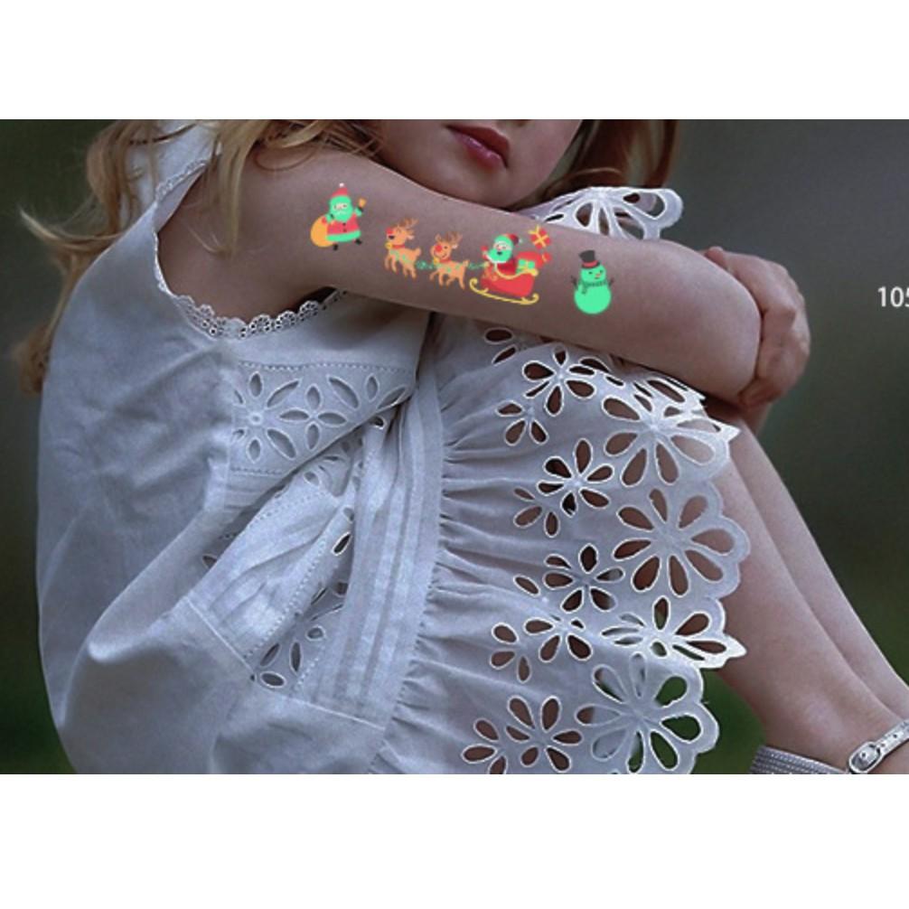 Hình xăm dán noel tattoo giáng sinh phát quang 10x6cm + quà tặng kèm
