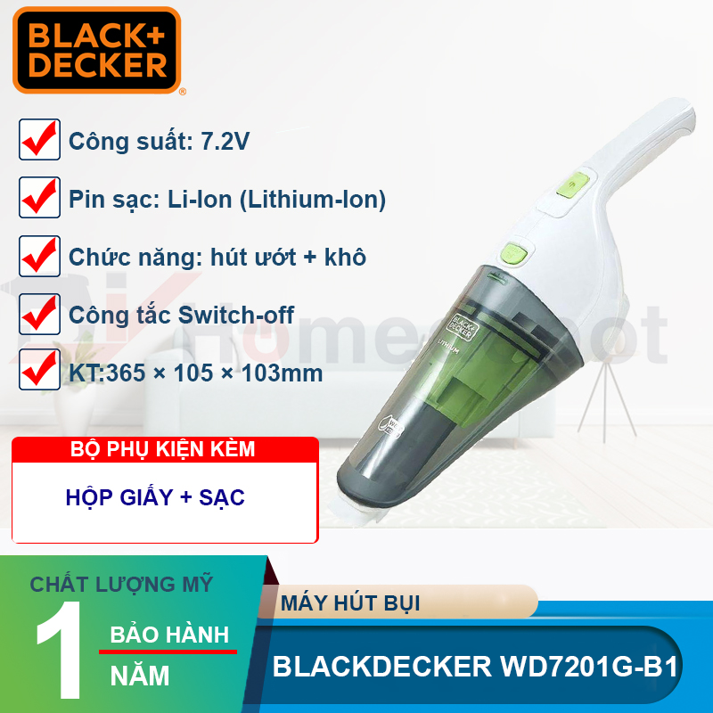 Máy Hút Bụi Cầm Tay Dùng Pin Black Decker WD7201 - Hàng chính hãng - Giao Màu Ngẫu Nhiên