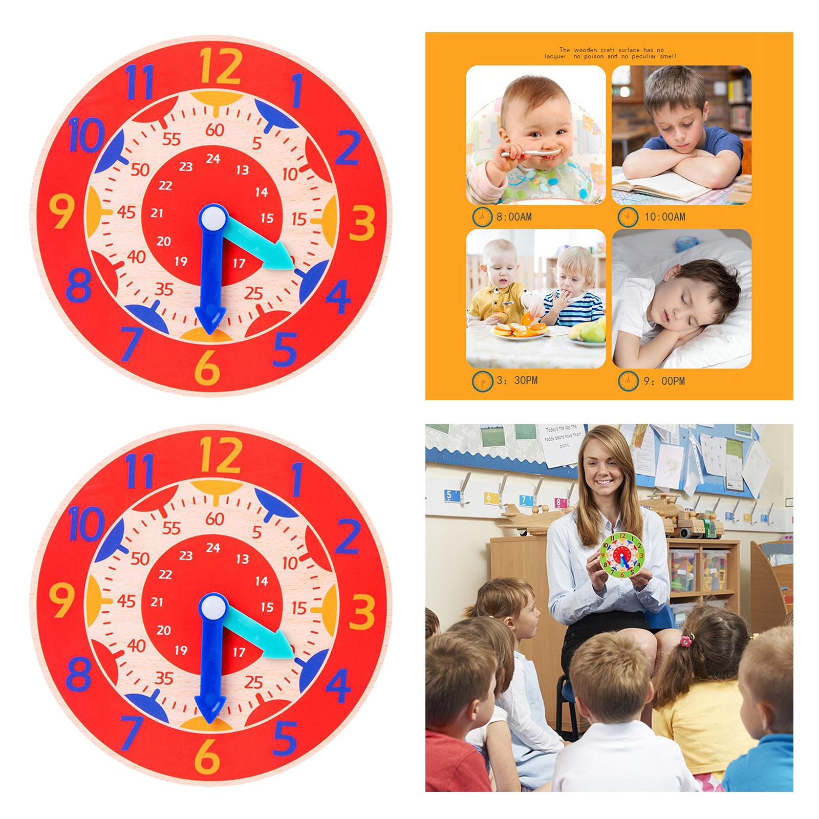 2 Piece Montessori Wooden Clock Toy Teaching Aids Toys for Kids Preschool