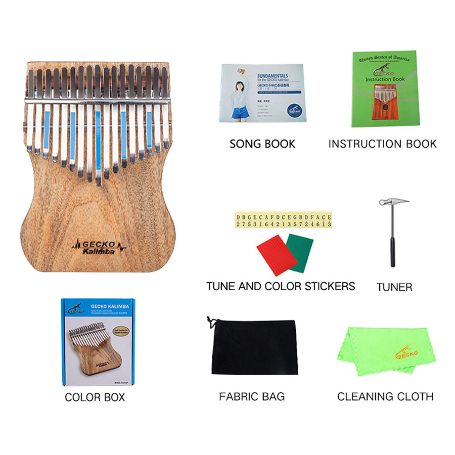 Đàn Kalimba Gecko 17 Phím K17CAP Gỗ Long Não Kèm Kèn Kazoo