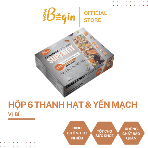 Hộp 6 Thanh Năng Lượng Yến mạch Và Các Loại Hạt 365Begin - SUPERFIT Pumpkin 270g  - Thanh Dinh Dưỡng Lành Mạnh, Tiện Lợi, phù hợp Ăn Kiêng và Chơi Thể Thao