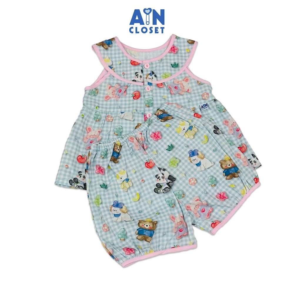 Bộ quần áo Ngắn bé gái hoạ tiết Caro Gấu Xanh Cotton - AICDBGHKV0UR - AIN Closet