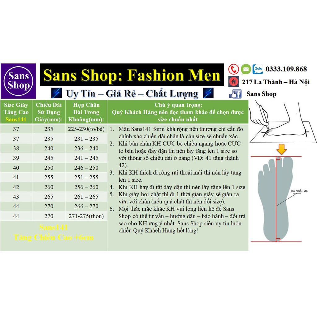 Giày tăng chiều cao nam 6cm Sans141 giầy tây độn đế lười không dây da bóng mũi tròn đen nâu size nhỏ 37 công sở đàn ông
