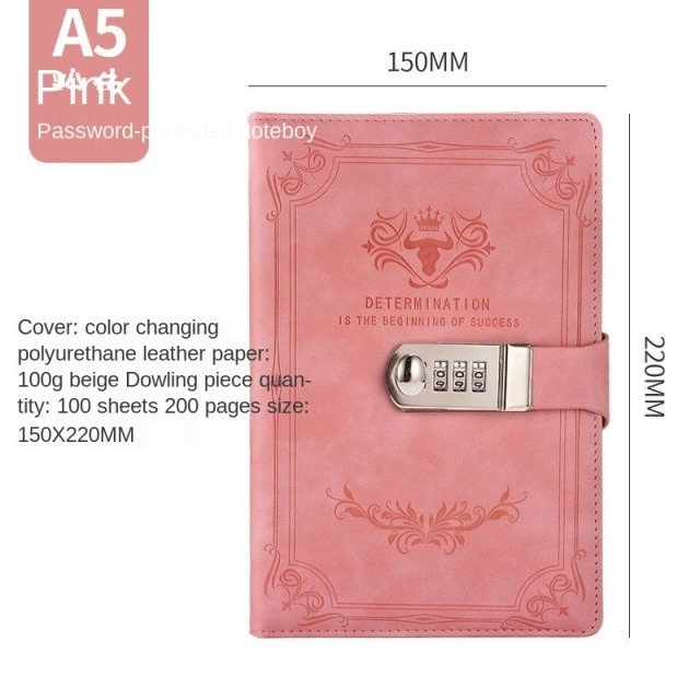 Sổ tay có khoá mật khẩu 200 Trang A5 Retro bìa da PU cao cấp Sách Nhật Ký Văn Phòng Phẩm Notebook