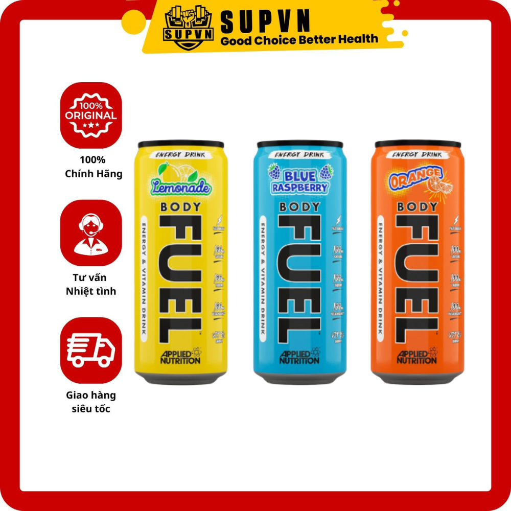 Lon pre workout Applied Nutrition Bodyfuel 330ML nước uống thể thao có ga hỗ trợ tăng năng lượng chính hãng