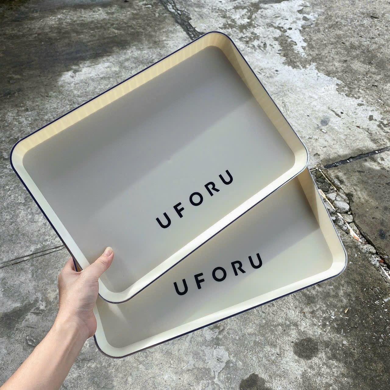 Khay úp ly Uforu, khay úp cốc chén, gia vị đa năng cao cấp hình chữ nhật - màu kem