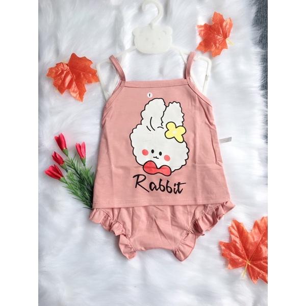 Bộ Quần Áo Trẻ Em 2 Dây In Hình Thỏ Rabbit Cho Bé Gái 6-19kg