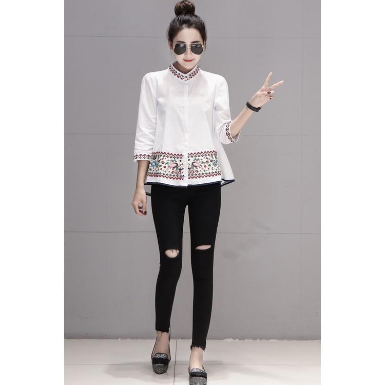 Áo Sơ Mi Nữ Cotton Thêu Tay Họa Tiết SM150 - Hàng Quảng Châu Cao Cấp