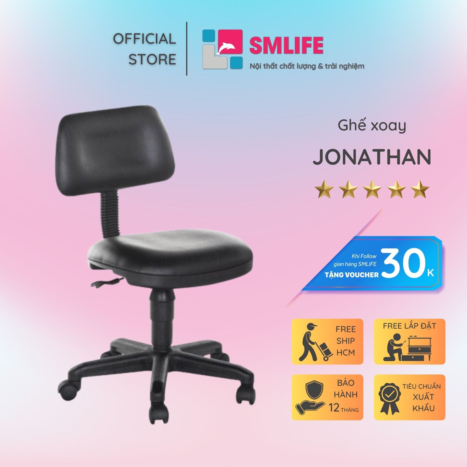 Ghế xoay nhân viên bọc da SMLIFE Jonathan