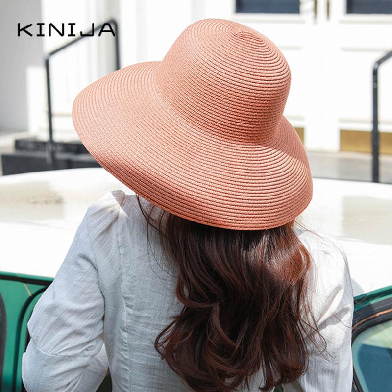 Hepburn Mùa Hè Hat Nữ Chắc Chắn Đồng Bằng Thanh Lịch Nón Rộng Vành Tròn Bảo Vệ Tia UV Đĩa Mềm Ống Hút Đi Biển Nón Panama chapeau