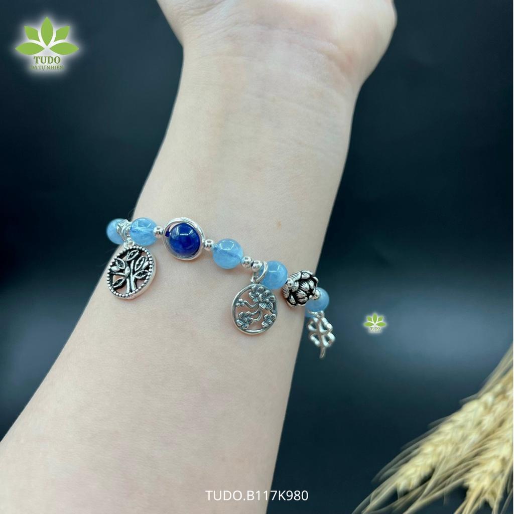 Vòng Tay Nữ Đẹp - Vòng Phong Thủy Mệnh Thủy Mộc TUDO B117K980 Charm Bạc Trăng, Sao, Hoa Sen, Cây Mộc