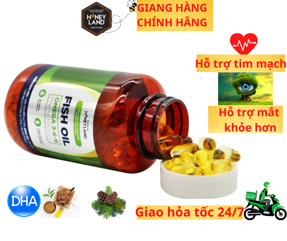 Omega 369 HONEYLAND 30v Viên,Hỗ Trợ Hệ Tim Mạch , Trí Não , Tăng Cường Thị Lực , Sáng Mắt