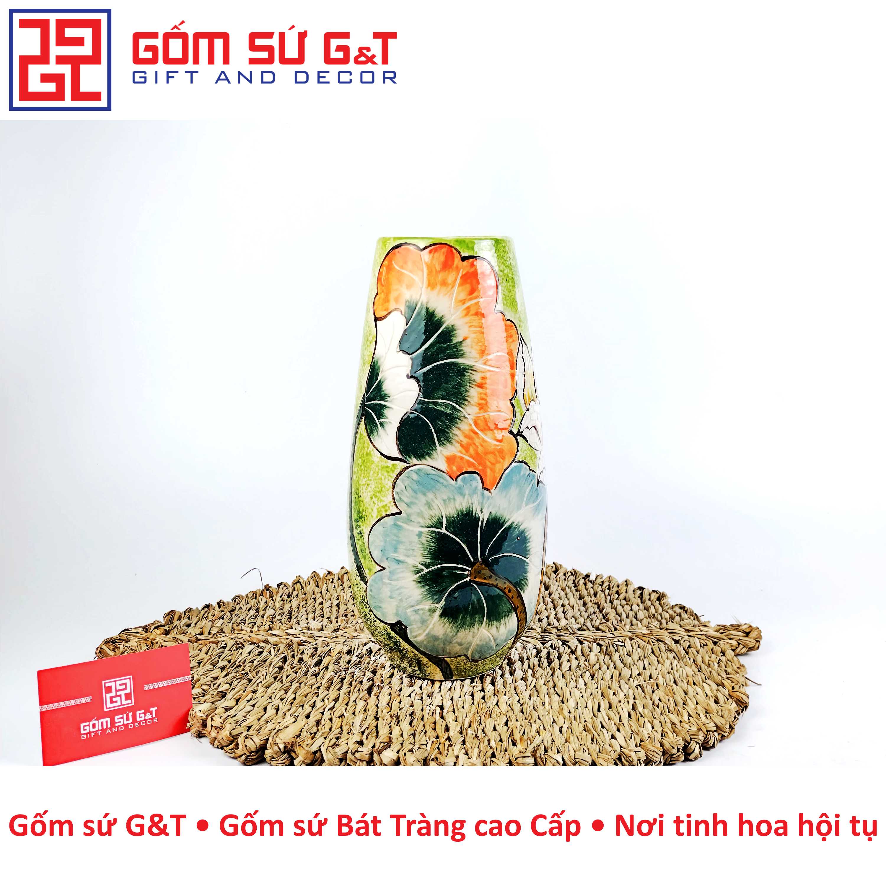 Lọ hoa dáng bom miệng rộng bạch liên Gốm Sứ G&T
