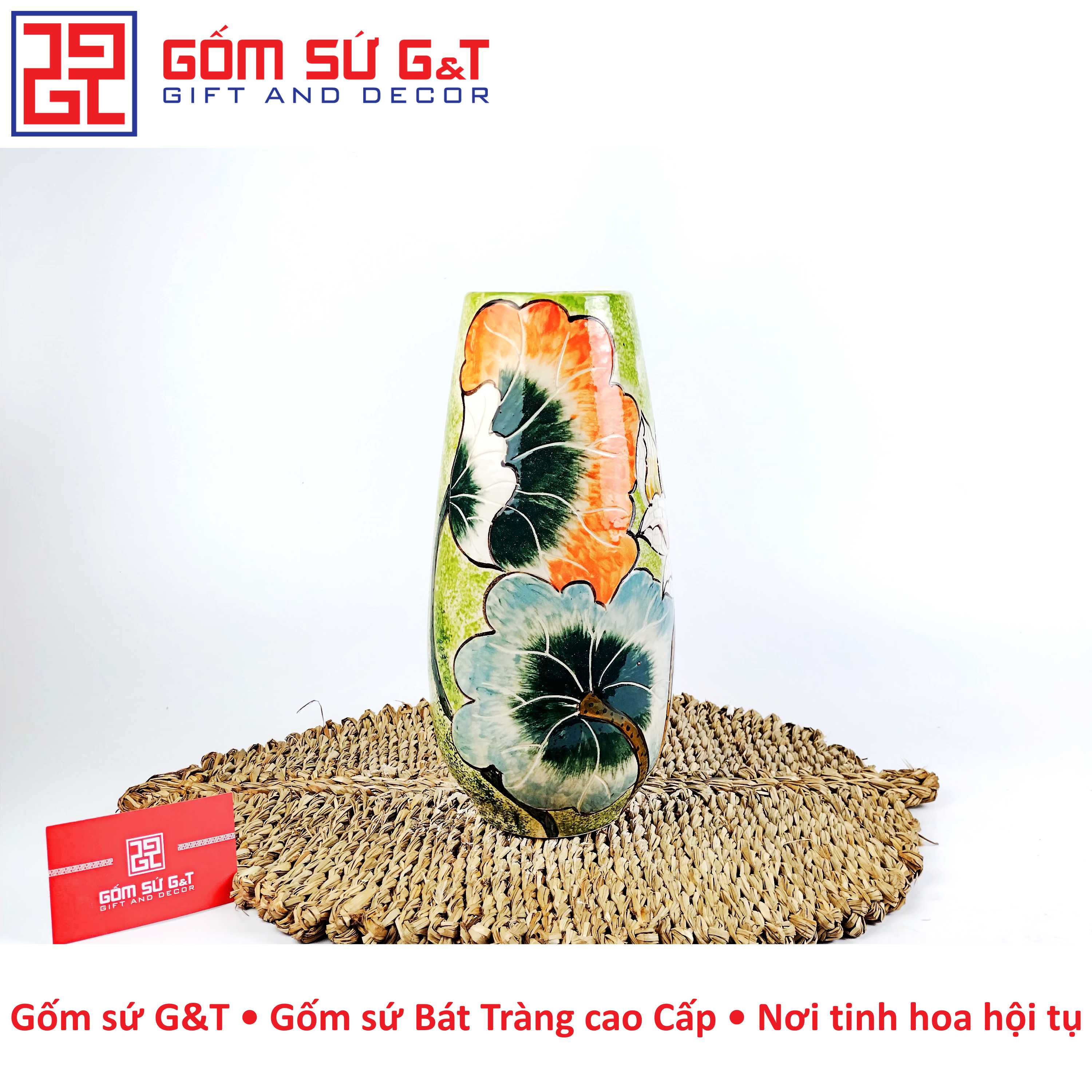 Lọ hoa dáng bom miệng rộng bạch liên Gốm Sứ G&amp;T