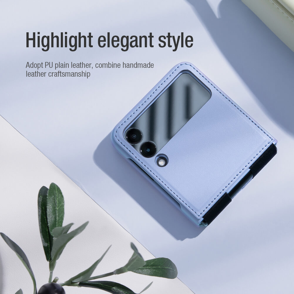 Case bao da chống sốc cho Samsung Galaxy Z Flip 3 trang bị chân chống giá đỡ điện thoại hiệu Nillkin Qin Vegan - hàng nhập khẩu