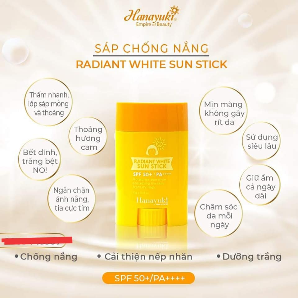 Sáp Chống Nắng Hanayuki 22g Radiant White Sun Stick ( HÀNG CHÍNH HÃNG )