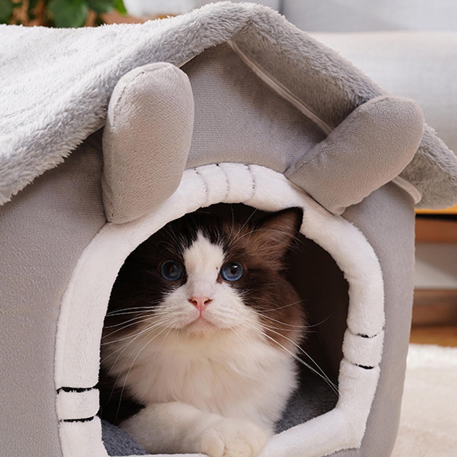 Warm Cave Sleeping Bed Puppy Nest for Cats and Small Dogs, Light Gray