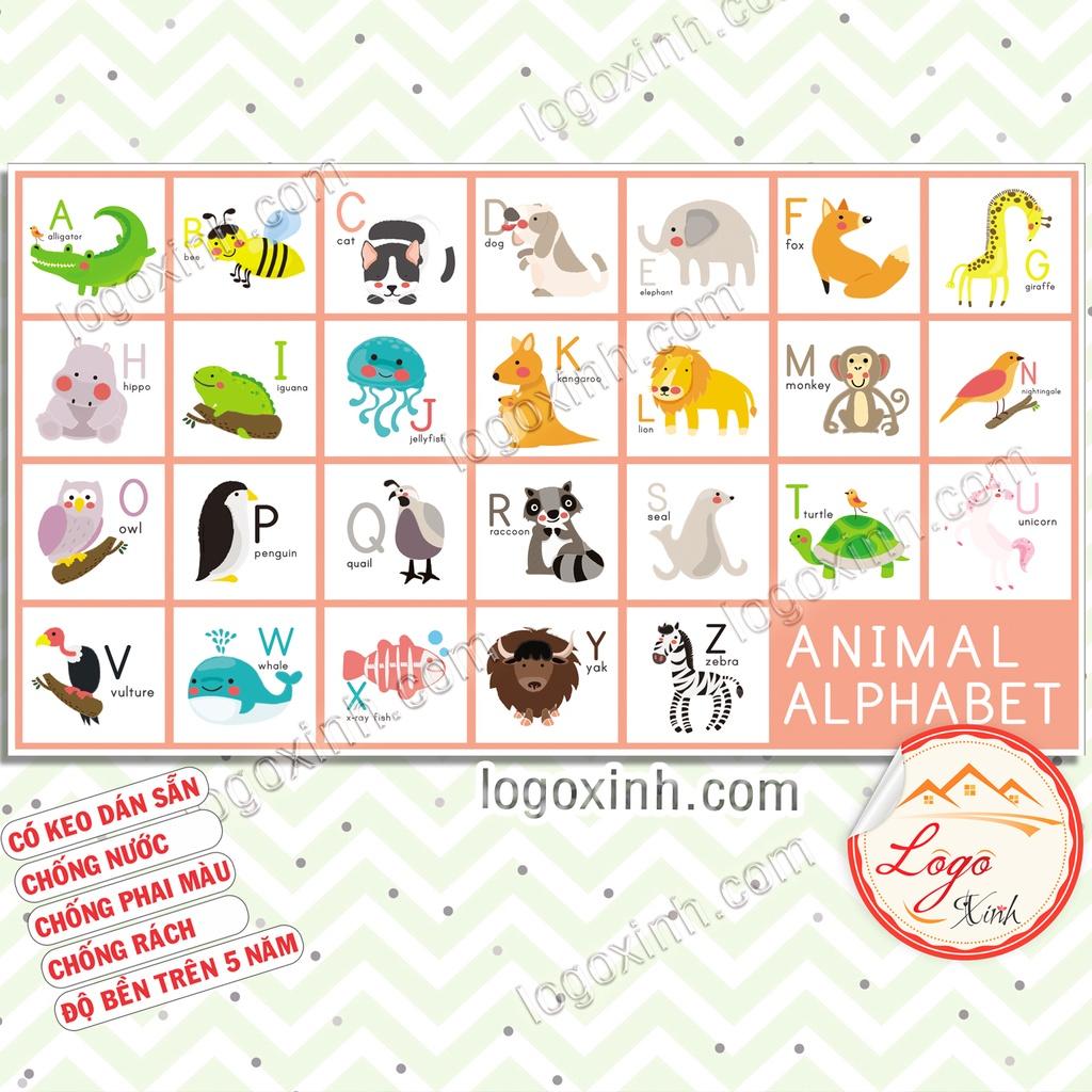 Bảng Chữ Cái Tiếng Anh Hình Động Vật Ngộ Nghĩnh Cho Bé , Chất Liệu Decal Dán Chắc Chắn, Sạch Sẽ, Animal Alphabet