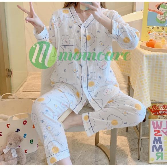 Bộ đồ bầu sau sinh,cho con bú ti XÔ NHẬT thô đũi SIÊU MÁT 2023- Pijama thời trang, Pizama mặc nhà dài tay cho mẹ Bigsize