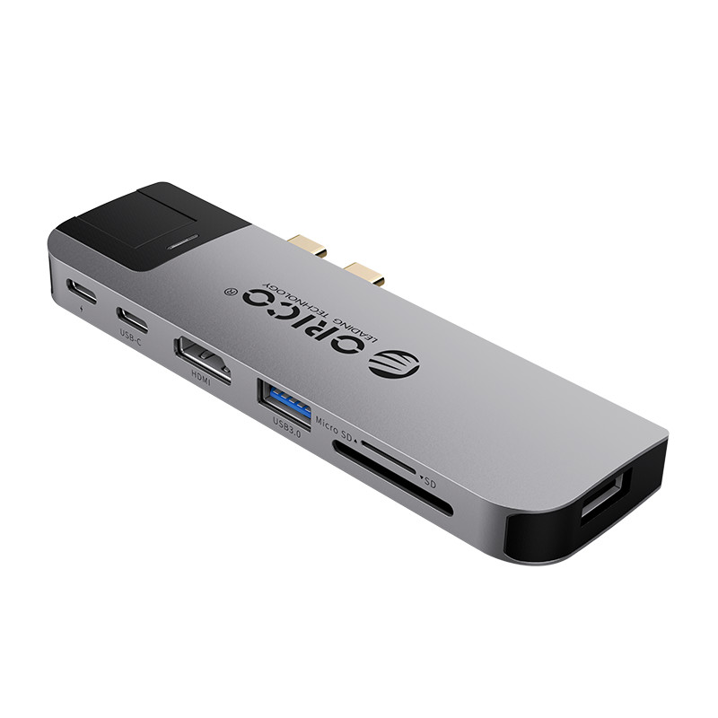 Dock Sạc Chuyển Đổi Orico 2CT-8HR-GY 8 Trong 1 Type C Thunderbolt3 MacBook HDMI 4K@30Hz/ PD 100W Max/ USB(3.0/2.0) TF/SD RJ45 - Hàng Chính Hãng