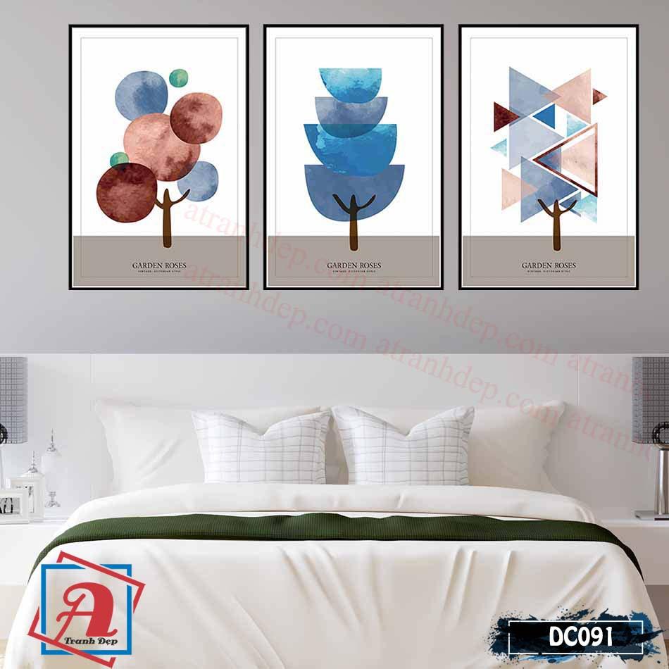 Bộ 3 tranh canvas treo tường Decor cây trừu tượng, cách điệu hình khối – DC091