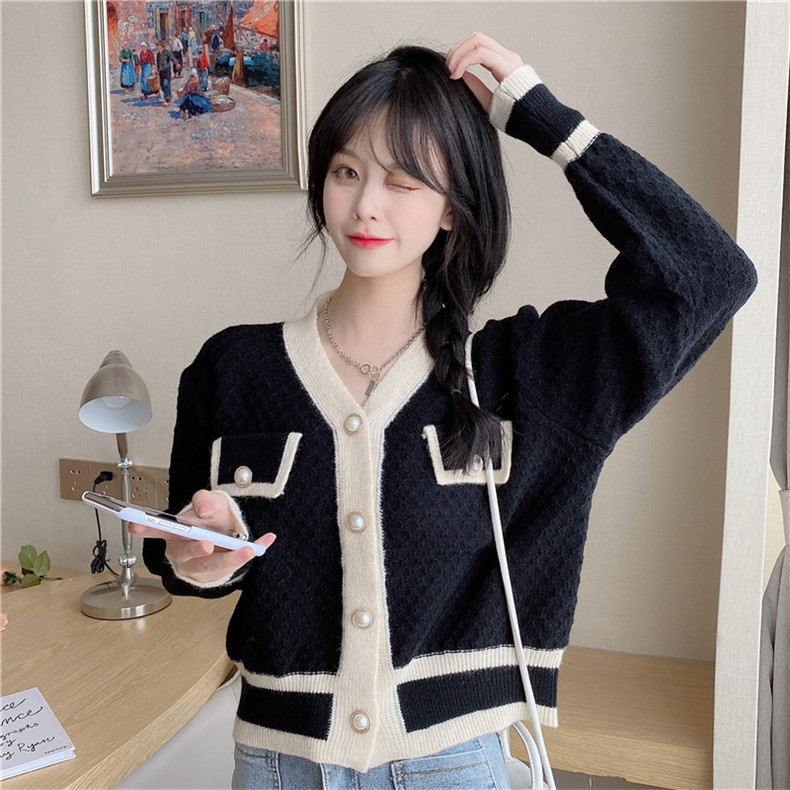 Hình ảnh HÀNG QUẢNG CHÂU - ÁO KHOÁC CARDIGAN LEN TAY DÀI PHỐI VIỀN KẾT NÚT RETRO - DL69156